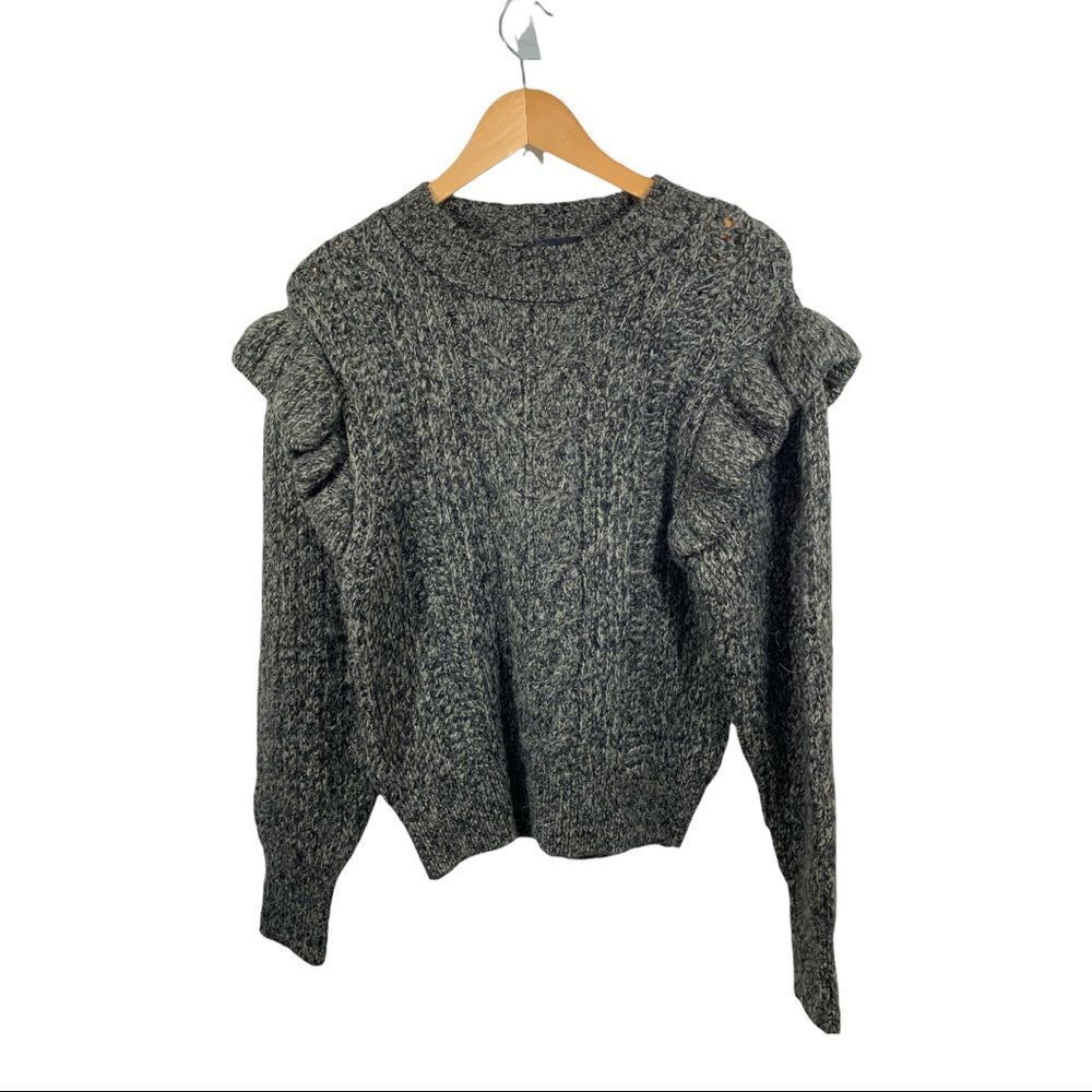 TOPSHOP Women’s Frill Sleeve Cable Knit Chunky Sweater Gray Size 4-6